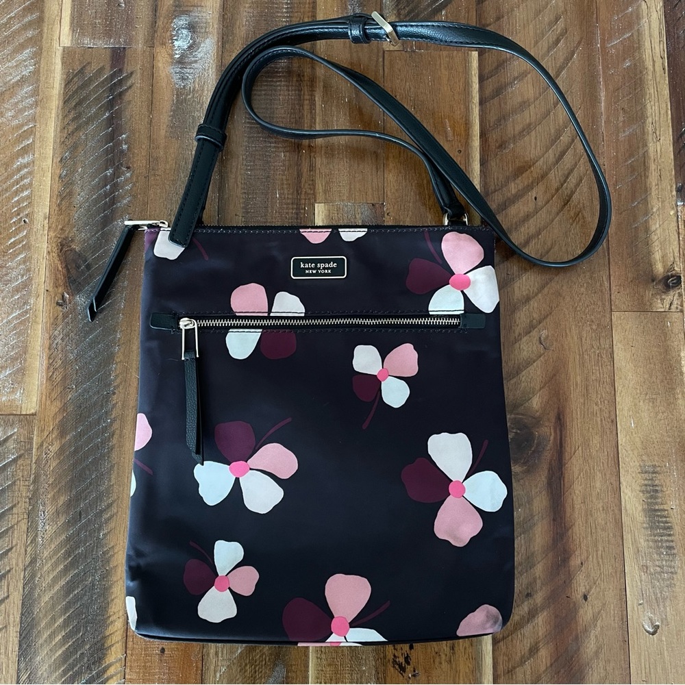 Black w/ Floral Adjustable Crossbody Bag